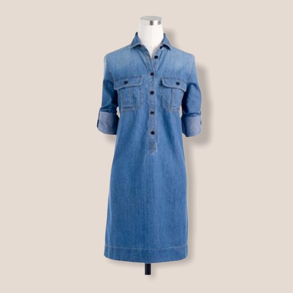 J Crew Casual Roll Tab Sleeve Denim Dress